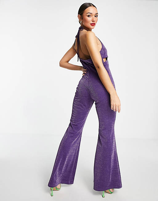 Jumpsuits & Playsuits Amy Lynn jersey jumpsuit with cut outs and halter neck in jewel purple 