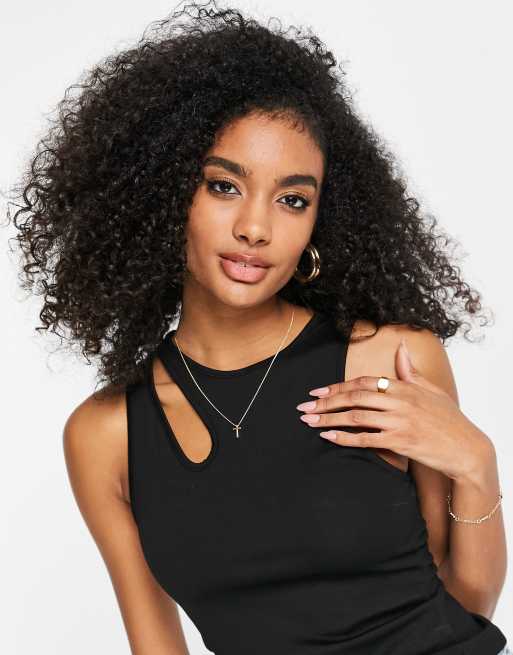 Amy Lynn jersey tank top with slit in black 