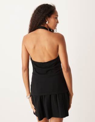 Amy Lynn Knit Halterneck Top With Rhinestone Buttons In Black