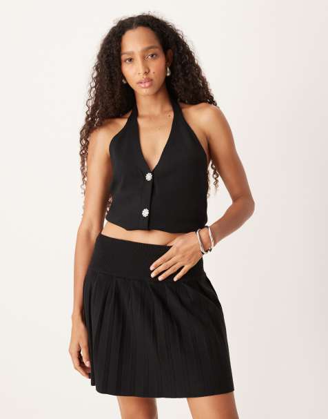 Amy Lynn knitted pleat mini skirt in black - view 1