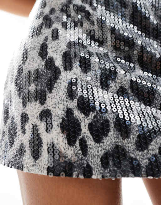 Amy Lynn - Koboltblå ultra-mininederdel med pailletter i leopardprint, 4 af 5