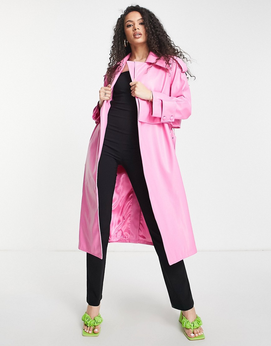 Amy Lynn liberty faux leather trench coat in pink