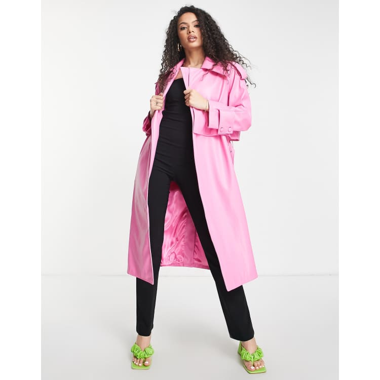 Amy Lynn Liberty faux leather trench coat in pink ASOS