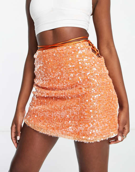 Amy Lynn Liberty sequin skirt in orange