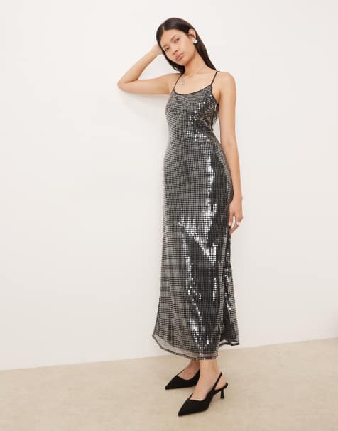 Amy Lynn liquid sequin low back midaxi dress in gun metal grey