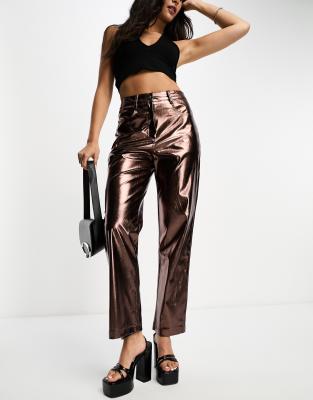 Amy Lynn - Lupe - Hose in dunklem Metallic-Kaffeebraun-Brown