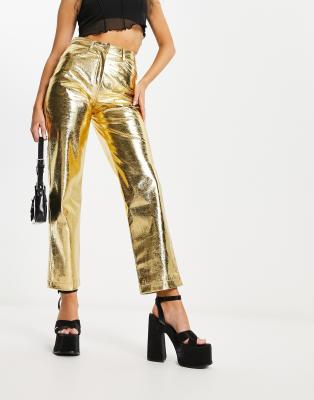 Amy Lynn - Lupe - Hose in strukturiertem Metallic-Gold-Goldfarben