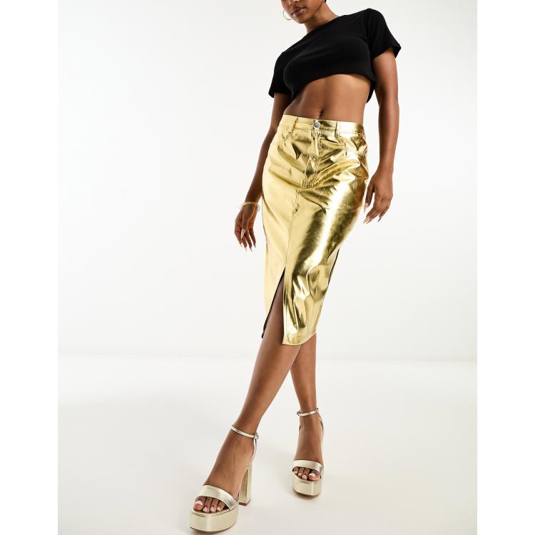 Asos metallic midi skirt sale