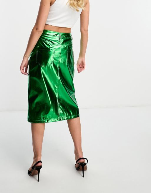 Green metallic shop midi skirt