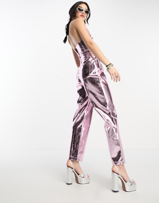 4th & Reckless metallic straight leg pants in silver