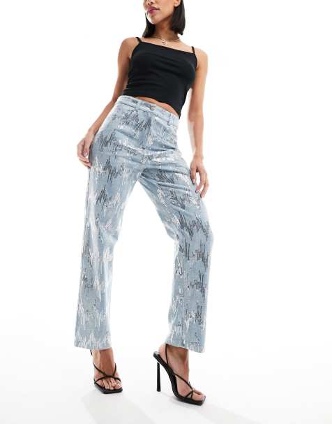 Amy Lynn Lupe trouser in sequin embellished denim effect