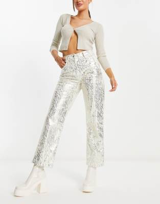 Lupe pants in textured metallic silver print