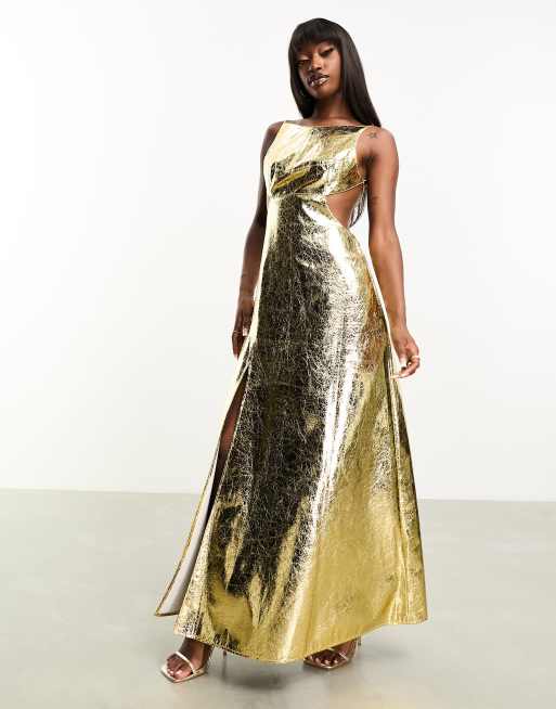 Amy Lynn – Lupe – Strukturierte Maxikleid in Gold-Metallic mit Rückenausschnitt, 3 von 4