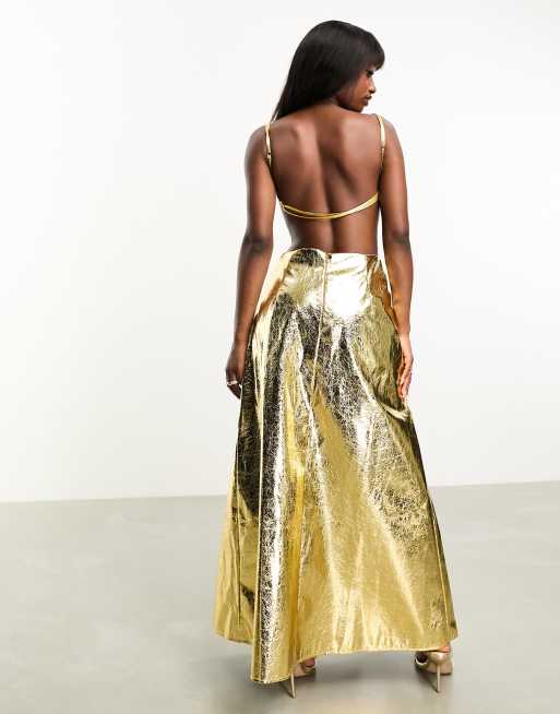Amy Lynn – Lupe – Strukturierte Maxikleid in Gold-Metallic mit Rückenausschnitt, 4 von 4