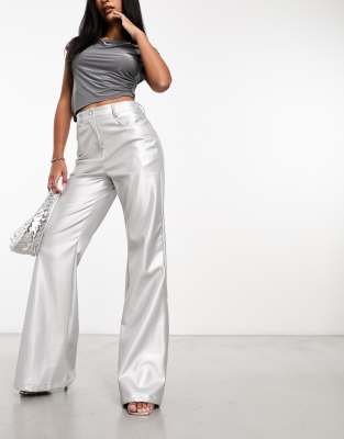 Amy Lynn Matte Lupe Wide Leg Pants In Silver