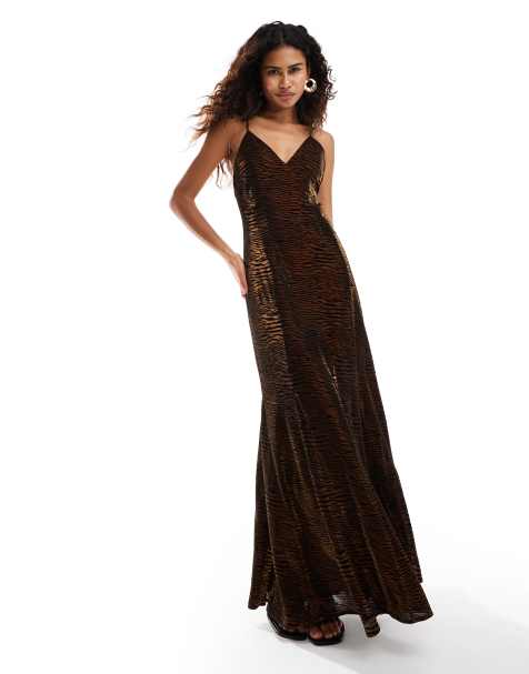 Amy Lynn maxi dress with open back in tiger velvet burnout - view 1