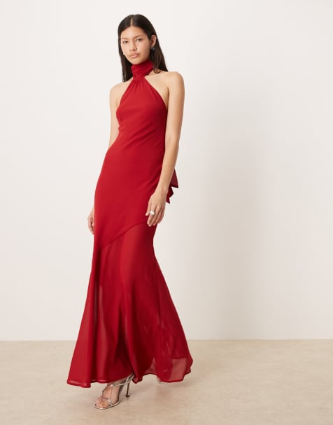 Amy Lynn - Maxi-jurk van chiffon met sjaal om de hals in rood - view 1