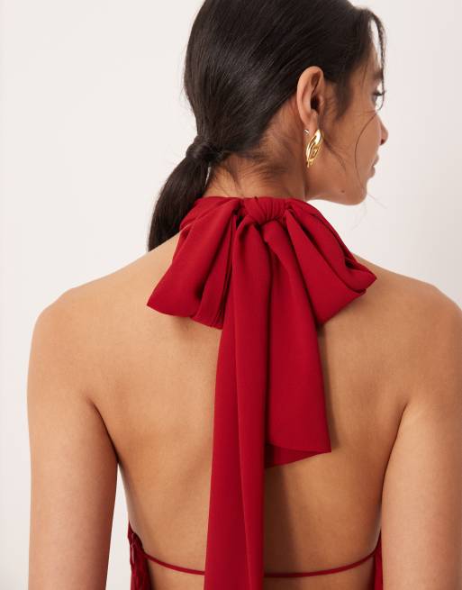 Amy Lynn - Maxi-jurk van chiffon met sjaal om de hals in rood, 4 van 4