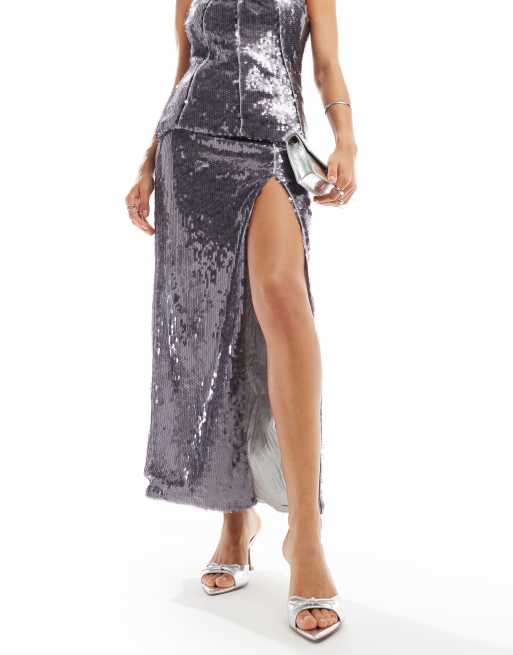 Amy Lynn maxi skirt in translucent lavender sequin - part of a set, 2 of 5