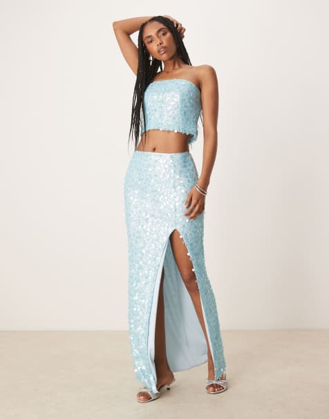 Amy Lynn - Maxirok met grote lovertjes in aqua blauw, deel van co-ord set - view 1