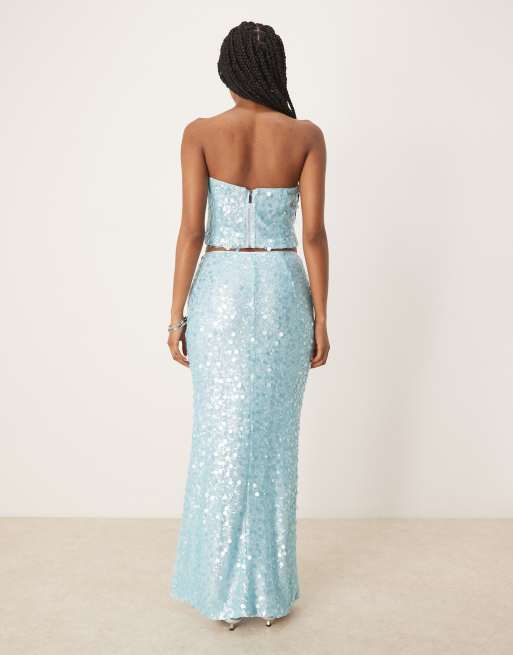 Amy Lynn - Maxirok met grote lovertjes in aqua blauw, deel van co-ord set, 2 van 5