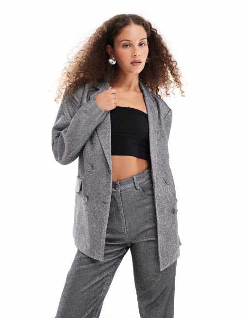 Amy Lynn metallic box blazer in silver (part of a set)