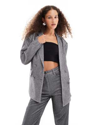 metallic lurex box blazer in silver - part of a set