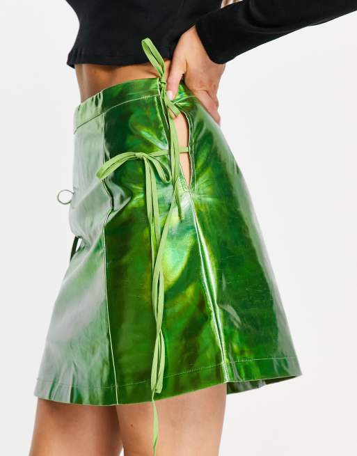 Green leather 2025 cut out skirt