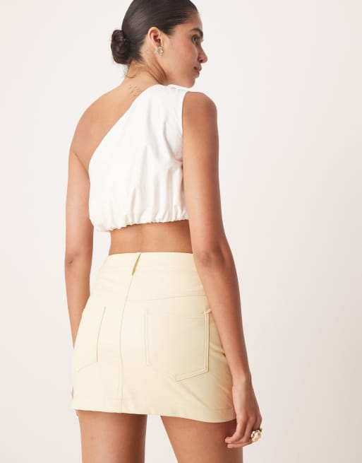 Amy Lynn Milena faux leather micro mini skirt in matte lemon, 5 of 5