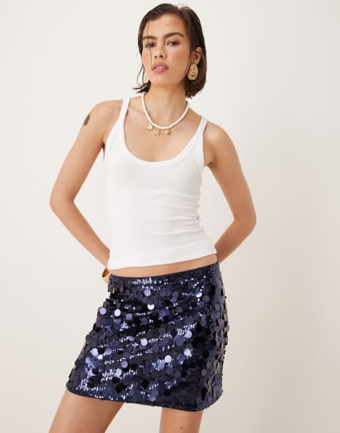 Amy Lynn Milena ultra mini skirt in navy disc sequin