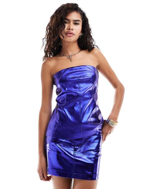 Amy Lynn Milena Lupe Y2K micro mini skirt in metallic grape co-ord - view 1