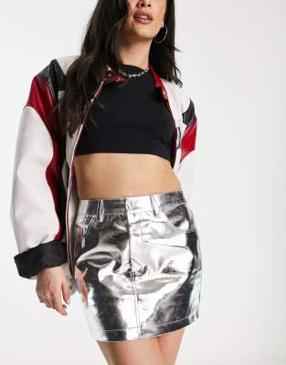 Milena Lupe Y2K micro mini skirt in silver metallic-Black