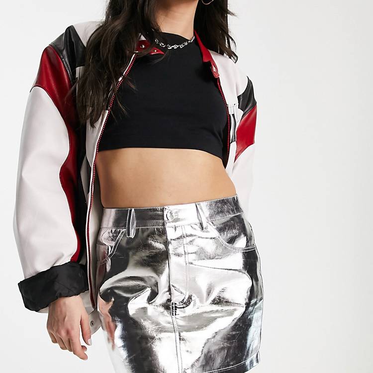 Amy Lynn Milena Lupe Y2K micro mini skirt in silver metallic