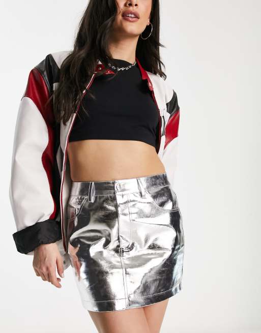 Amy Lynn Milena Lupe Y2K micro mini skirt in silver metallic | ASOS