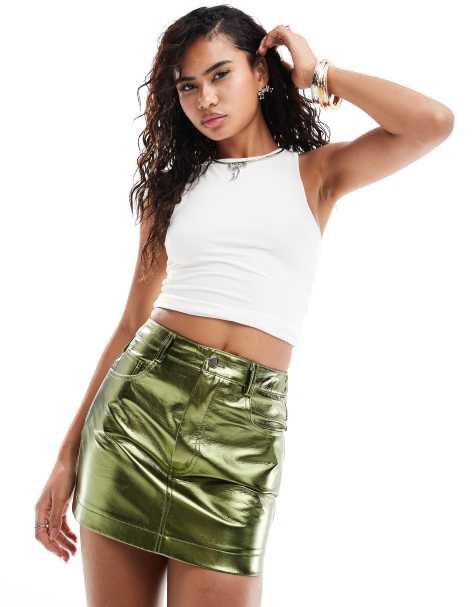 Amy Lynn Milena Lupe Y2k mini skirt in khaki chrome - view 1