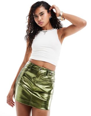 Milena Lupe Y2k mini skirt in olive chrome-Green