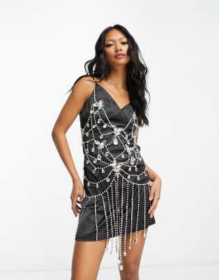 Amy Lynn mini cami dress with jewel drop embellishment in black - ASOS Price Checker