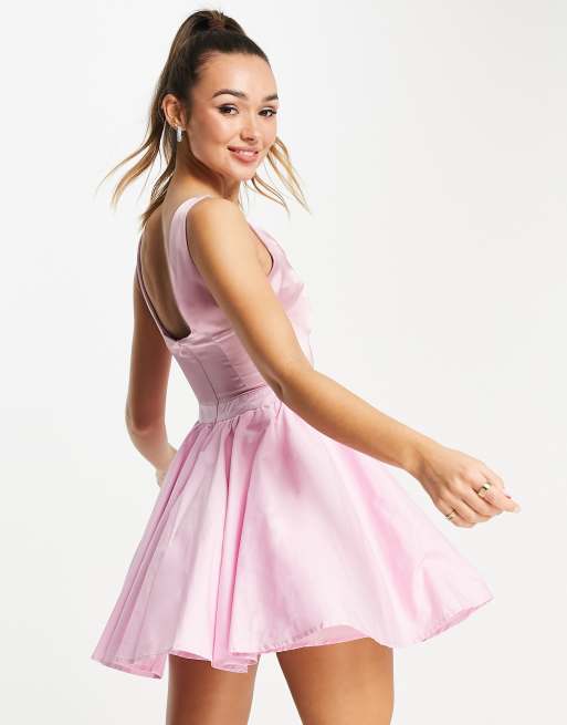 Amy Lynn mini fit and flare dress in powder pink ASOS