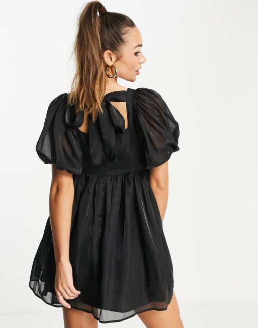 Black Bow Organza Sleeve Dress