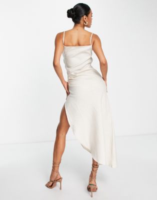 Amy Lynn One Shoulder Gathered Midi Dress In Gray