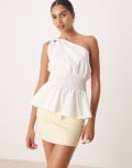[Amy Lynn] Amy Lynn one shoulder peplum top with shirred waist in white 6 WHITE