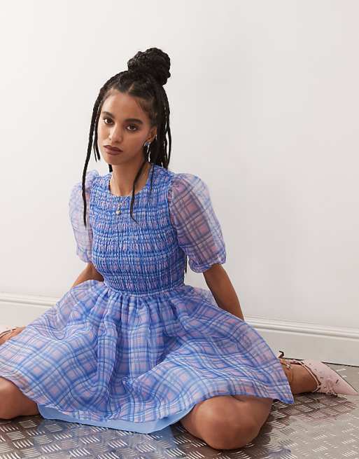 Vintage Plaid Metallic Cut Out Mini Swimwear Dress Vintage Plaid Metallic Cut Out Mini Swimwear Dress