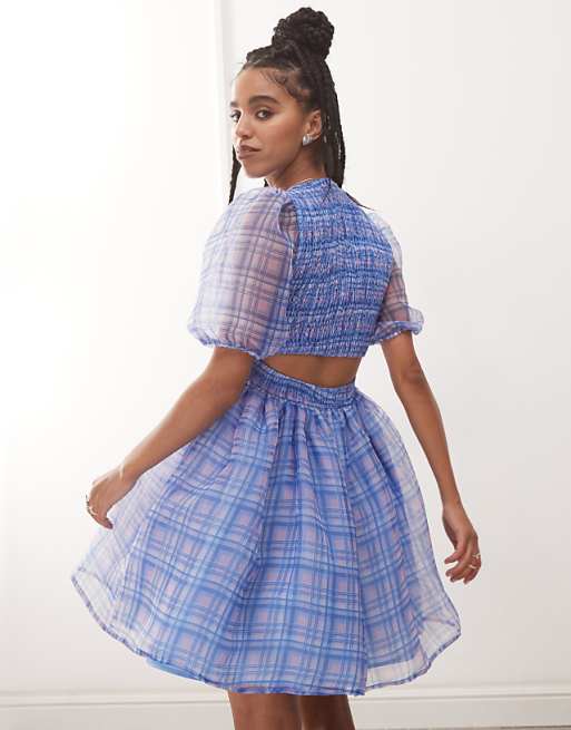 Vintage Plaid Metallic Cut Out Mini Swimwear Dress Vintage Plaid Metallic Cut Out Mini Swimwear Dress