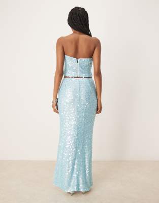 Amy Lynn Paillette Sequin Maxi Skirt In Blue