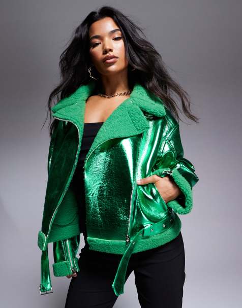 Amy Lynn – Pilotenjacke in Metallic-Smaragdgrün - view 1