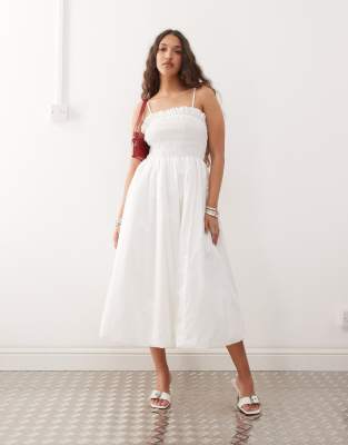 Amy Lynn - Polly - Gesmoktes Midikleid in Weiß