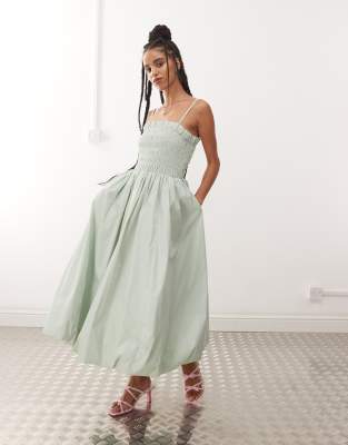 Amy Lynn Amy Lynn Polly shirred midi dress in mint-Green