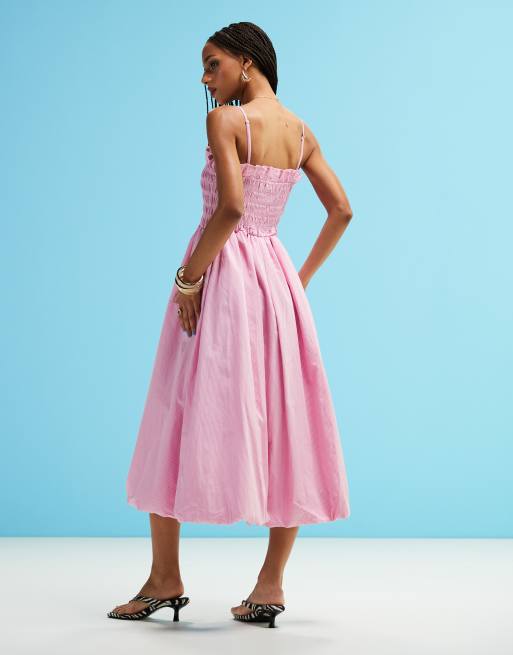 Amy Lynn Polly shirred midi dress in pink stripe | ASOS