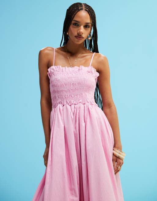 amy lynn pink dress Amy Lynn Polly shirred midi dress in pink stripe