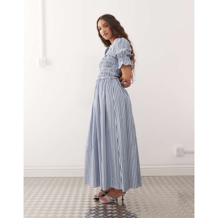 airy gauze empire waist midi dress in stripe Long Sleeve Empire Waist Dress in Seafoam – Sweet Sassafras Boutique main image 0